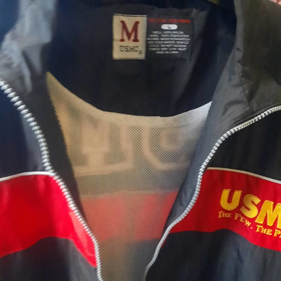 Vtg 90's USMC Black & Red Mesh lined embroidered zip front pocket Jacket LG - Picture 4 of 9